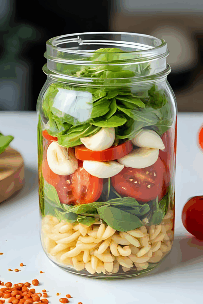 Nudelsalat Caprese im Glas – Mealprep trifft italienische Frische Beitragsbild