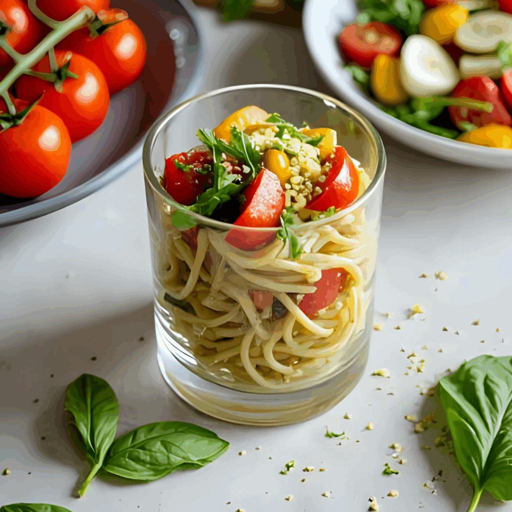 Nudelsalat Caprese im Glas – Mealprep trifft italienische Frische